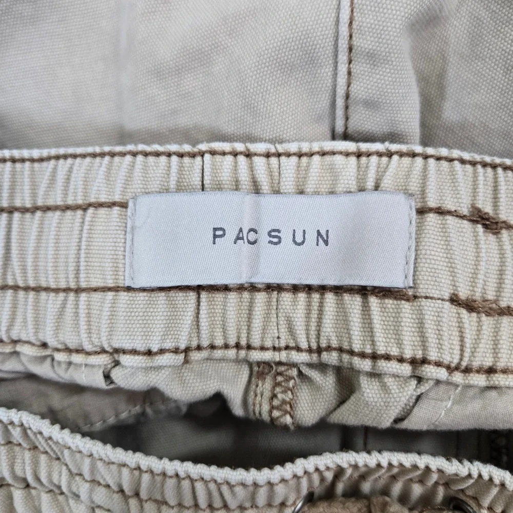 PacSun Mens Medium Baggy Cargo Pants Tan Beige Wide Leg Drawstring Skater Grunge